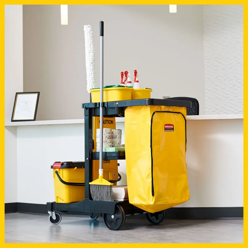 Rubbermaid takarító/ gondnok kocsi, 2 fix kerékkel - fekete