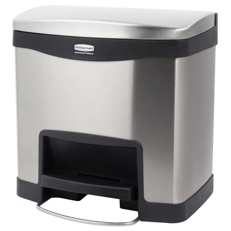 Rubbermaid Step-On rozsdamentes acél szemetes- fekete-metál-15L