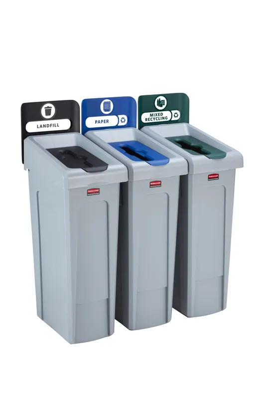 Rubbermaid Slim Jim szelektív hulladékgyűjtő sziget ( papír-zárt-vegyes)