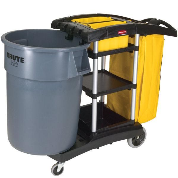 Rubbermaid nagy kapacitású takarító kocsi-polccal és zsákkal