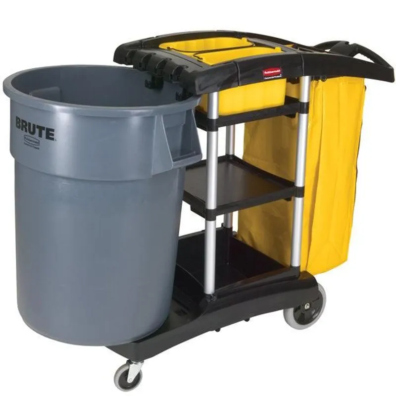 Rubbermaid nagy kapacitású takarító kocsi-polccal és zsákkal