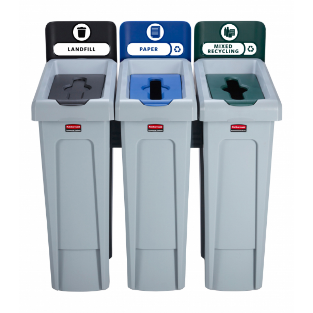 Rubbermaid Slim Jim szelektív hulladékgyűjtő sziget ( papír-zárt-vegyes)